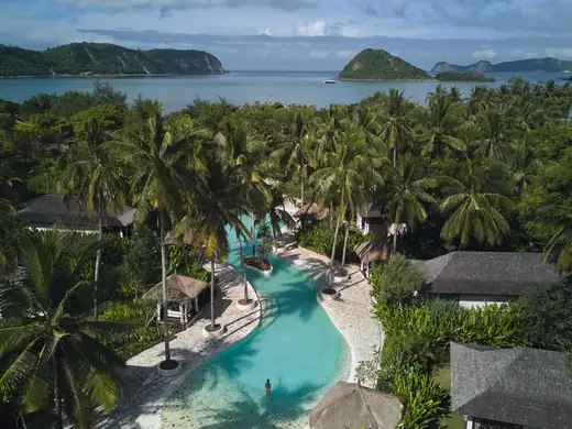 Kuara river pool and tropical palms