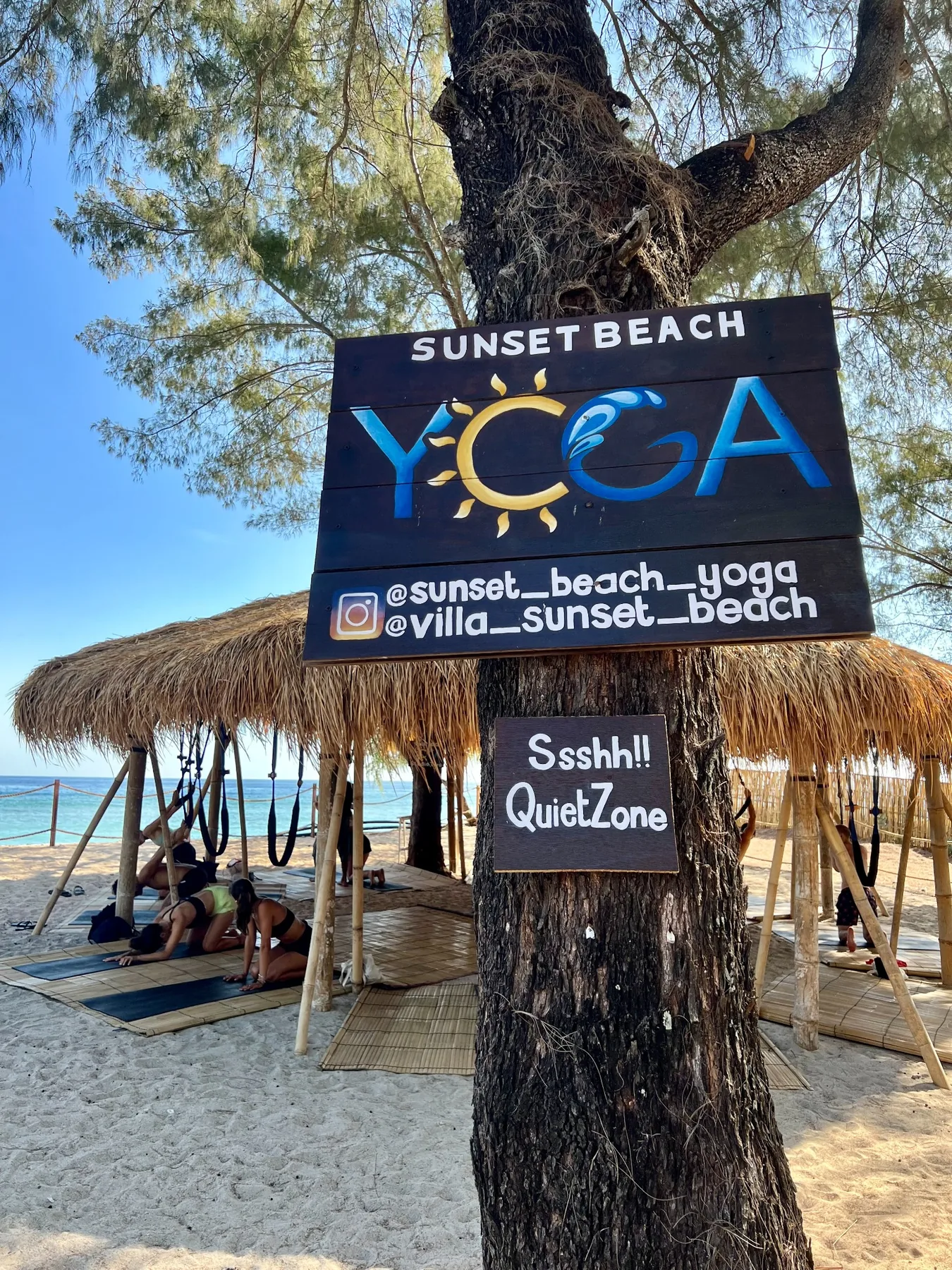 Sunset Beach Yoga sign on Gili Trawangan