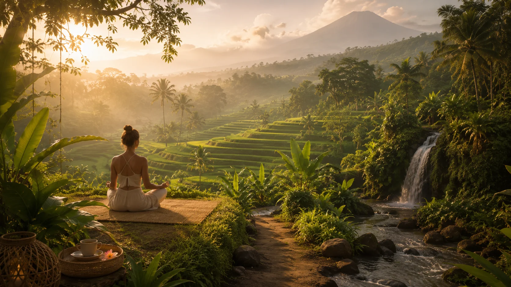 A lush green Tetebatu-style landscape in Lombok